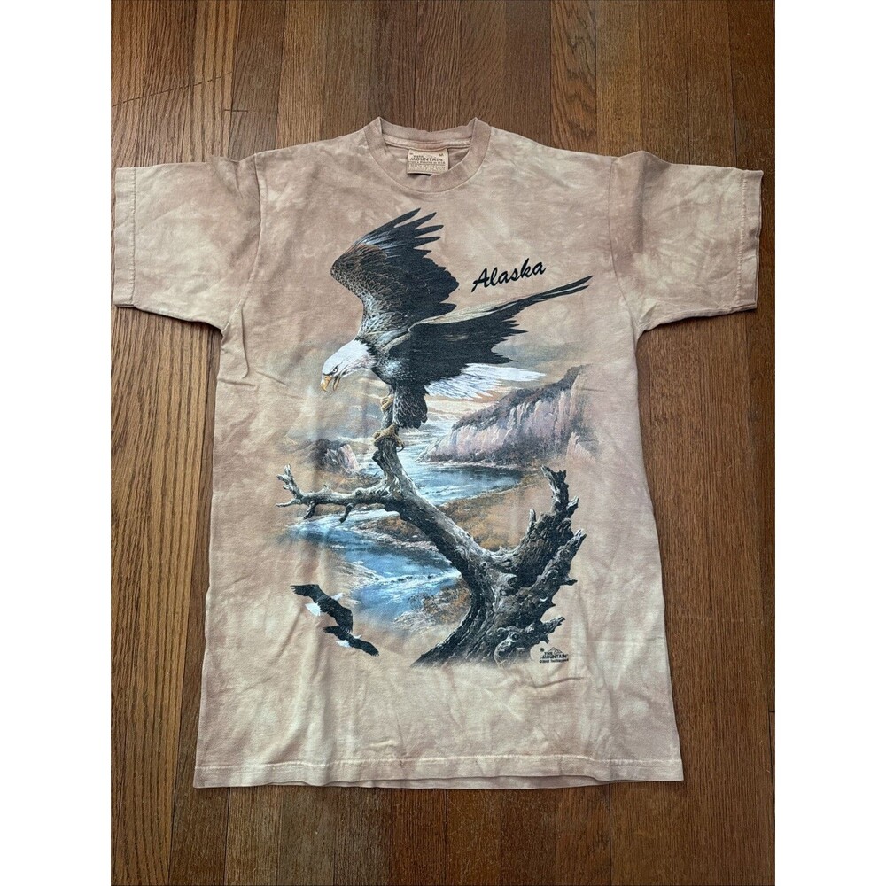 Vintage The Mountain Alaska Bald Eagle Shirt Mens 200 Ted Blaylock Tan Y2k USA M
